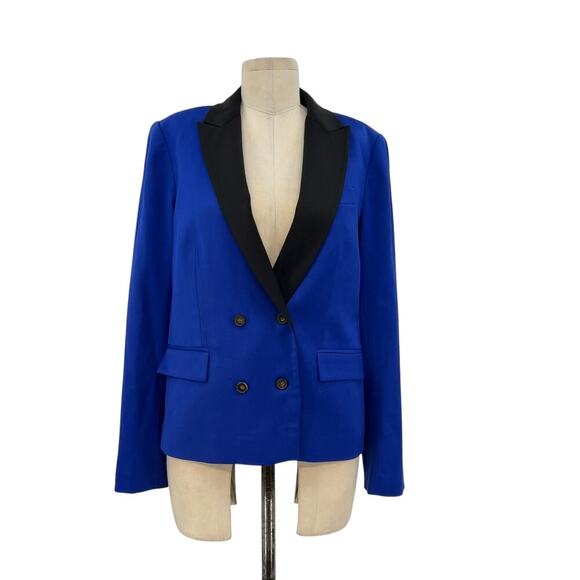 L.A.M.B. Double Breasted Wool Blend Blazer Cobalt Blue Black Size US 6 - Picture 2 of 16